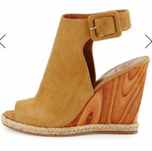 Tory Burch Neutral Tan Minimalist Leather Suede Wedge Slingback Heels Booties 8